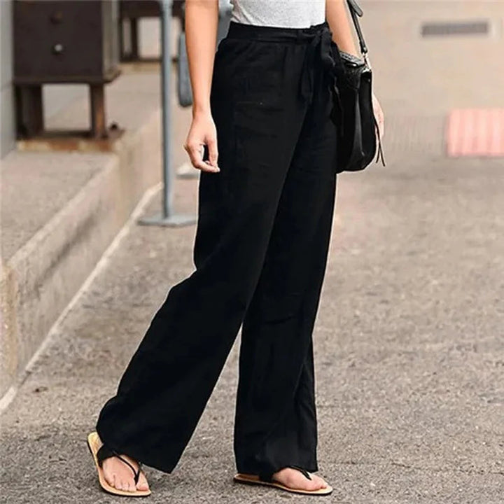 Pantalones anchos casuales para mujer con lazo - Pantalones modernos para uso diario
