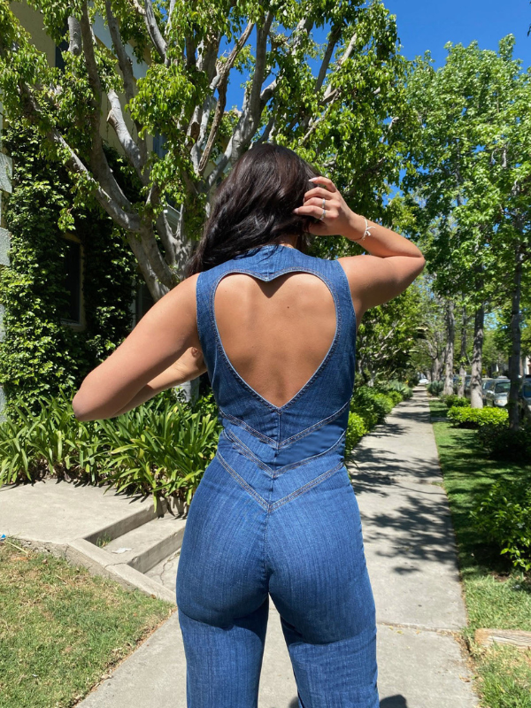Peto Vaquero Mujer Escote en Corazón Diseño Ajustado Vintage Moda