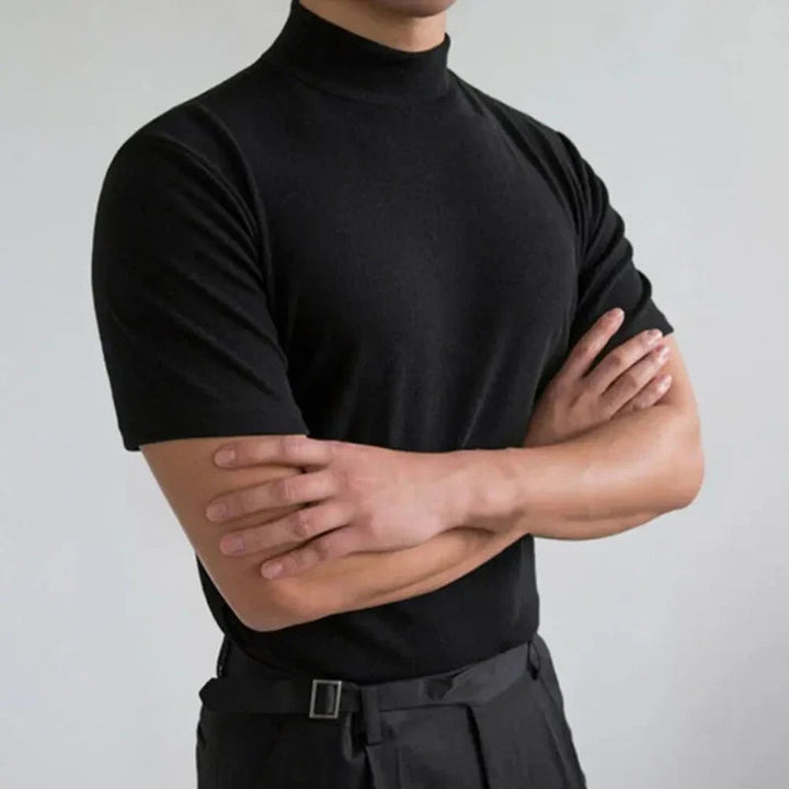 Camiseta de Hombre Cuello Alto Clásica Manga Corta Elegante Casual