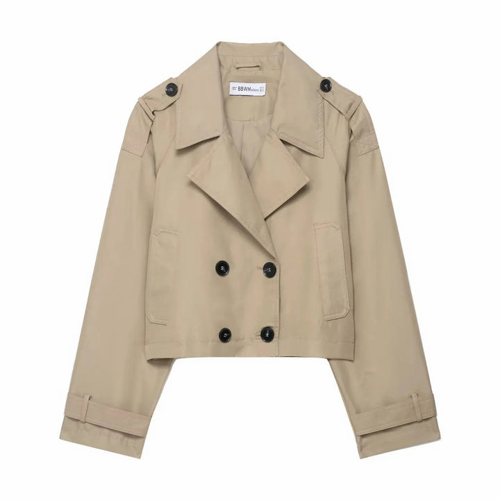 Trench da Donna Doppiopetto con Tasche – Giacca Elegante per Ufficio e Tempo Libero 0