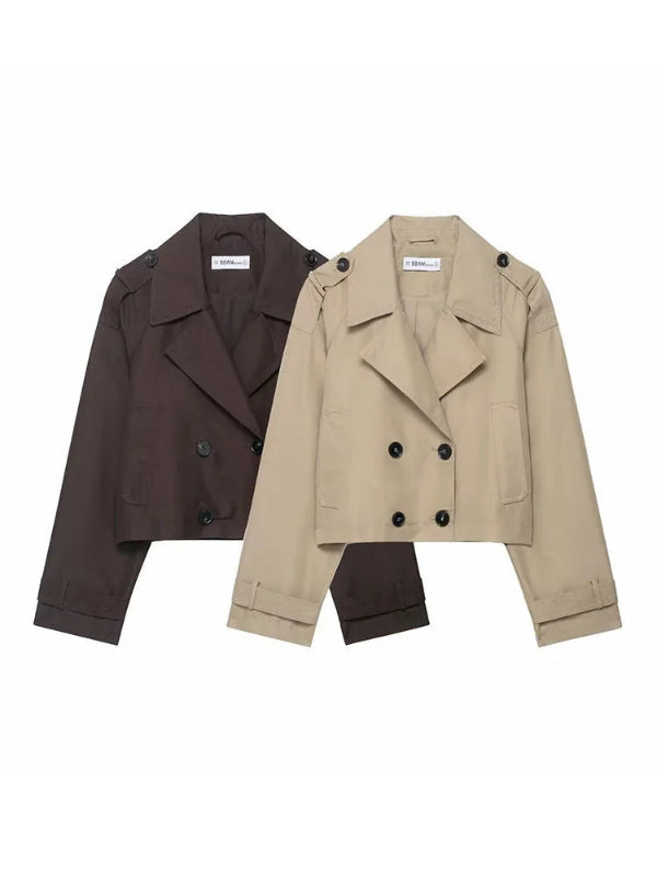 Trench da Donna Doppiopetto con Tasche – Giacca Elegante per Ufficio e Tempo Libero 1
