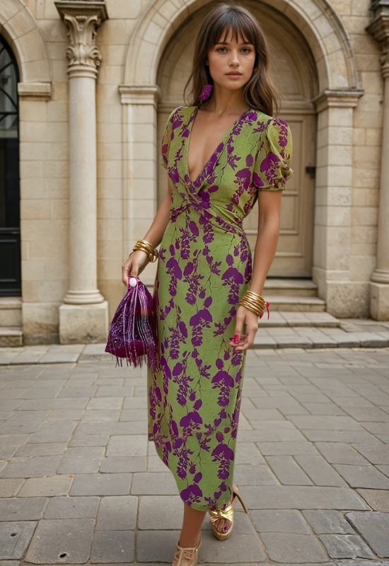 Elegantes Damenkleid mit Blumenmuster für Zeremonien und besondere Anlässe