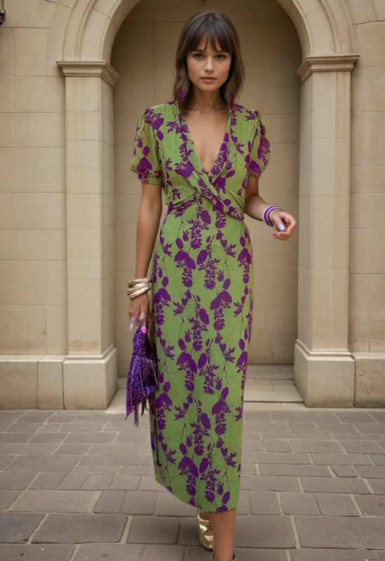 Elegantes Damenkleid mit Blumenmuster für Zeremonien und besondere Anlässe