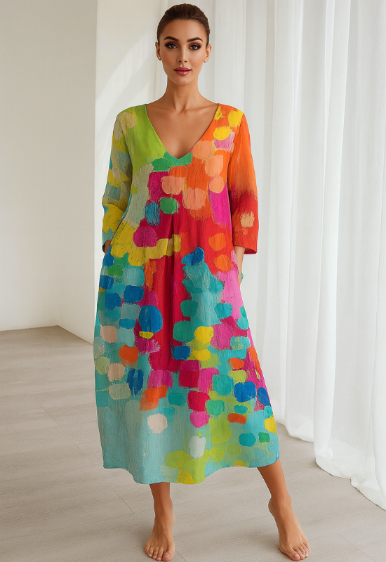 Buntes Sommerkleid für Damen - Leichtes und Atmungsaktives Sommerkleid mit Lebhaftem Druck für Sommeranlässe