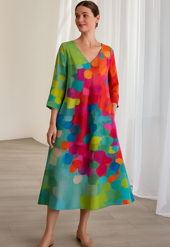 Buntes Sommerkleid für Damen - Leichtes und Atmungsaktives Sommerkleid mit Lebhaftem Druck für Sommeranlässe