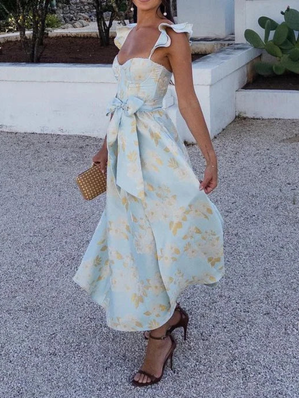 Sommerkleid für Damen mit Schleife in der Taille und Schmetterlingsärmeln - Elegantes und schickes Sommerkleid