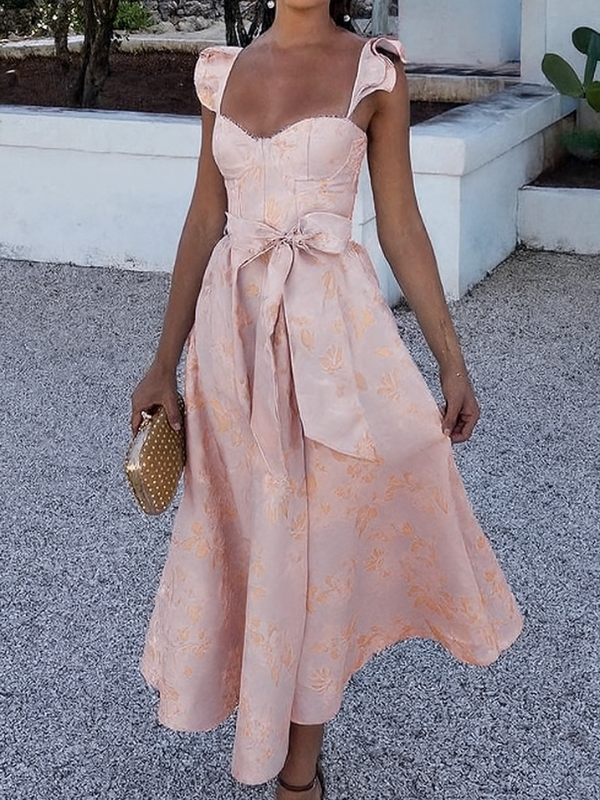 Sommerkleid für Damen mit Schleife in der Taille und Schmetterlingsärmeln - Elegantes und schickes Sommerkleid
