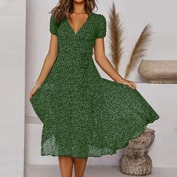Elegantes Sommerkleid für Damen mit V-Ausschnitt und Blumenmuster - Elegante A-Linien-Kleider für Damen