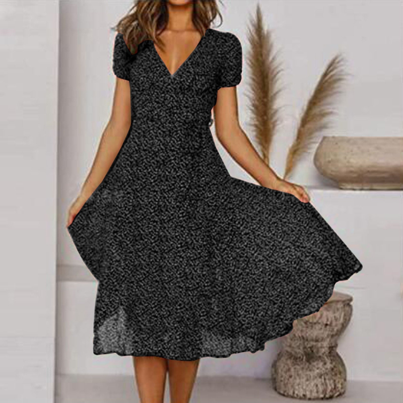 Elegantes Sommerkleid für Damen mit V-Ausschnitt und Blumenmuster - Elegante A-Linien-Kleider für Damen