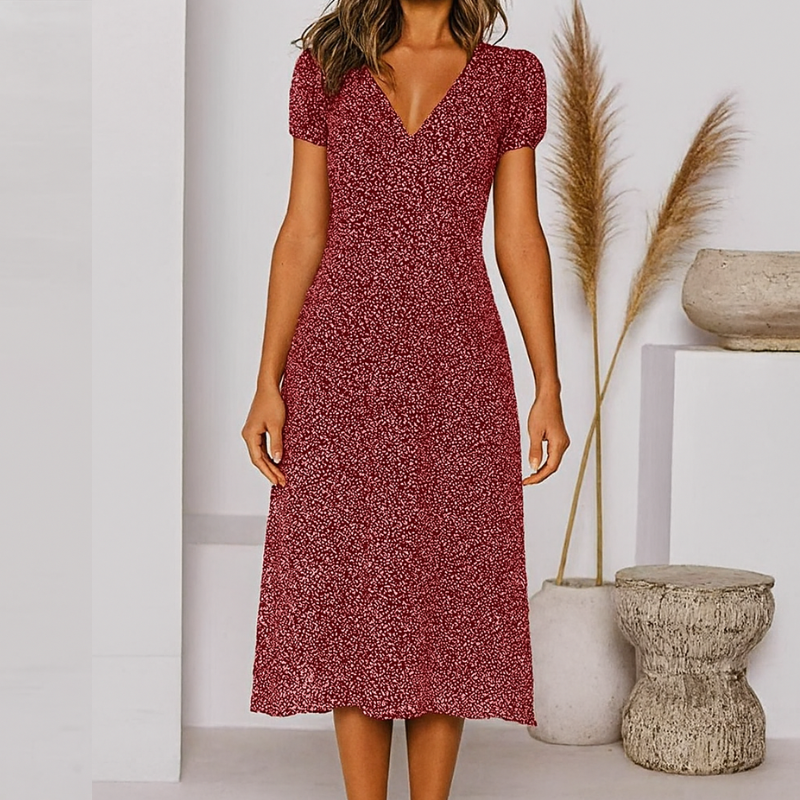 Elegantes Sommerkleid für Damen mit V-Ausschnitt und Blumenmuster - Elegante A-Linien-Kleider für Damen