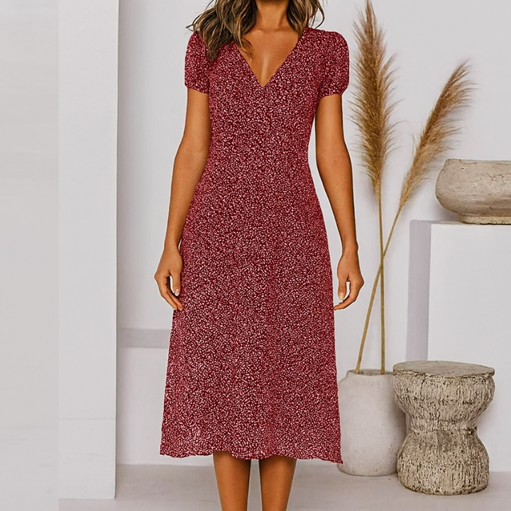 Elegantes Sommerkleid für Damen mit V-Ausschnitt und Blumenmuster - Elegante A-Linien-Kleider für Damen