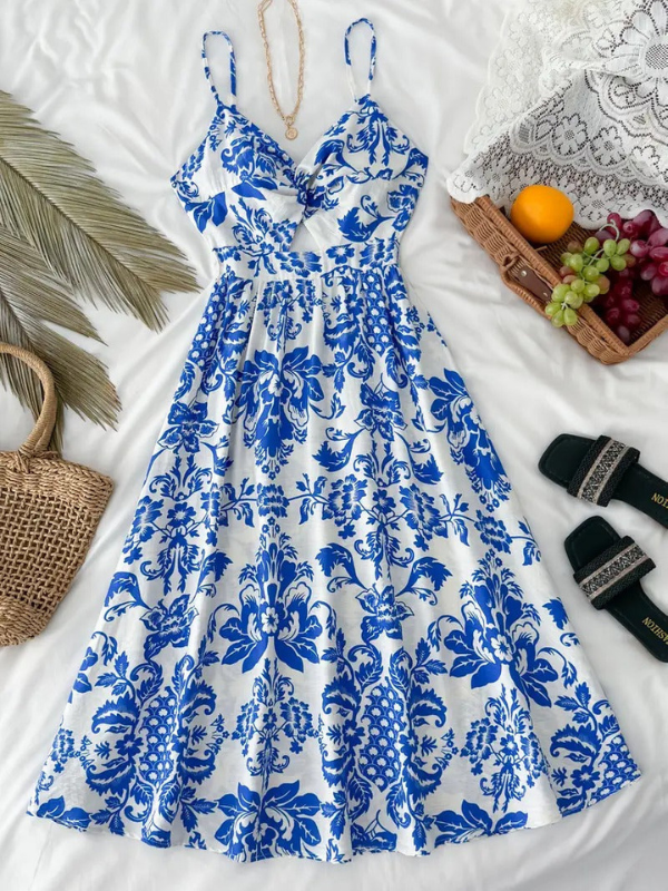 Sommerkleid Midi Damen - Elegantes Sommerkleid mit verstellbaren Trägern für legere und formelle Anlässe