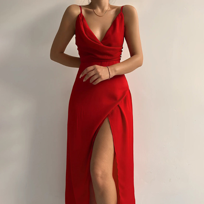 Abito Lungo Cerimonia Elegante Donna con Taglio Laterale per Eventi Speciali