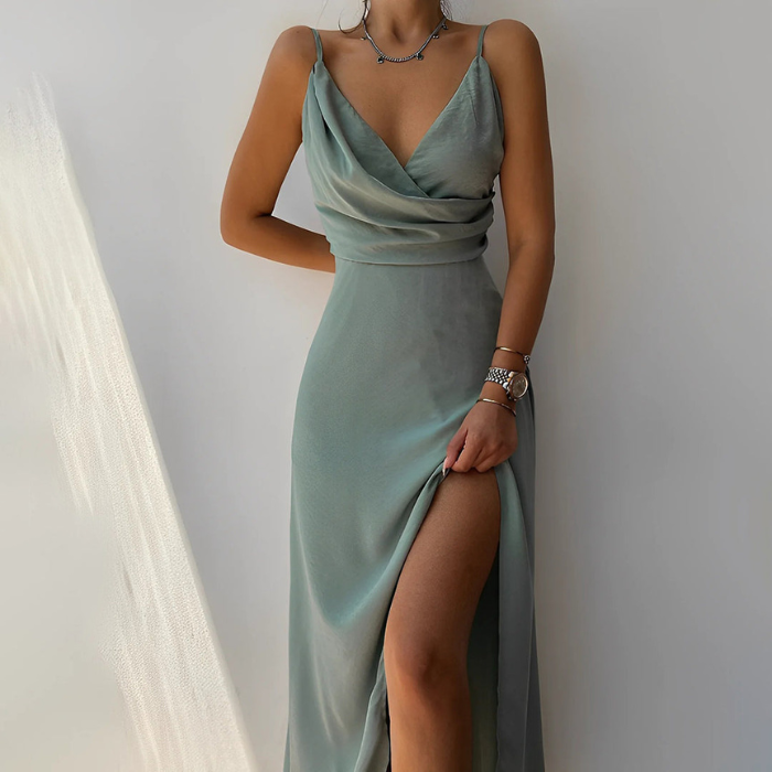 Abito Lungo Cerimonia Elegante Donna con Taglio Laterale per Eventi Speciali