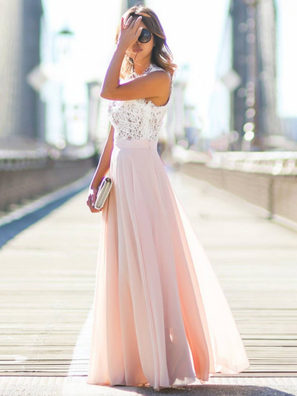 Elegantes Rosa Langkleid für Damen mit Spitzen-Details für Zeremonien und formelle Veranstaltungen