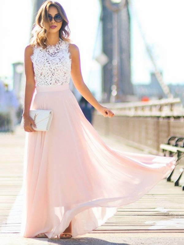 Elegantes Rosa Langkleid für Damen mit Spitzen-Details für Zeremonien und formelle Veranstaltungen