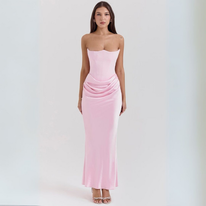 Abito Maxi Ohne Träger für Frauen mit Drapierung und Korsett-Oberteil, Elegant und Raffiniert