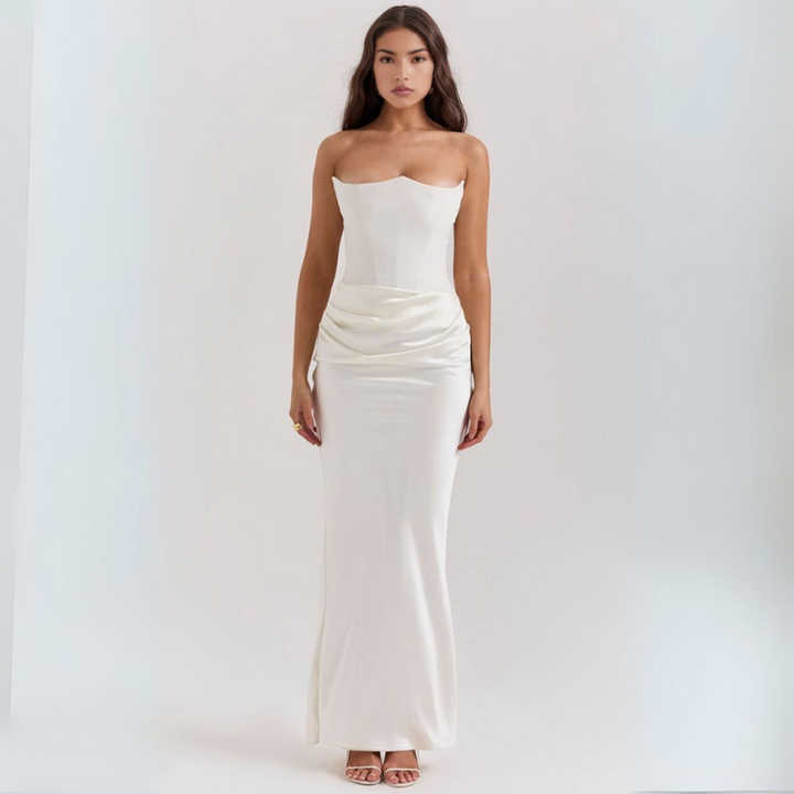 Abito Maxi Ohne Träger für Frauen mit Drapierung und Korsett-Oberteil, Elegant und Raffiniert