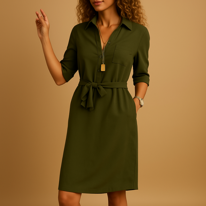 Elegantes und lässiges Midi-Kleid für Damen - Knopfverschluss