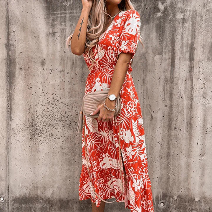 Abito Maxi Donna Floreale con Fessura Laterale - Vestiti Eleganti Donna per Occasioni Casual 0