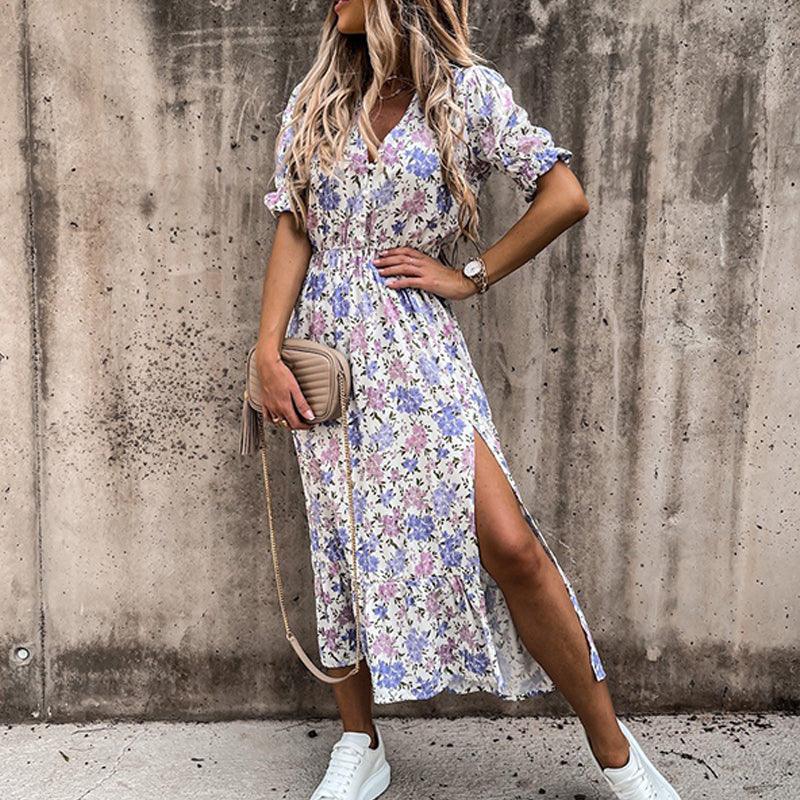 Abito Maxi Donna Floreale con Fessura Laterale - Vestiti Eleganti Donna per Occasioni Casual 1