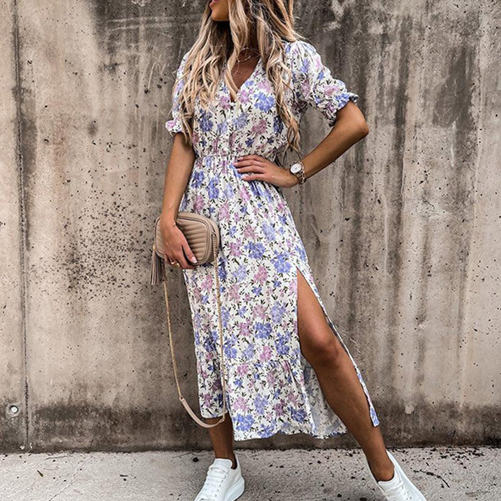 Abito Maxi Donna Floreale con Fessura Laterale - Vestiti Eleganti Donna per Occasioni Casual 1