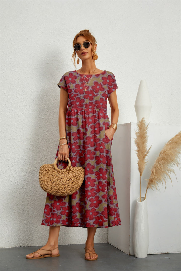 Abito da Donna Midi Floreale con Tasche, Stile Casual e Vestibilità Ampia 0