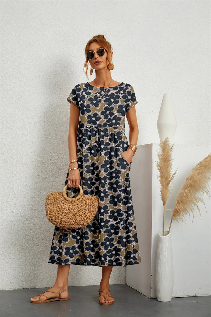 Abito da Donna Midi Floreale con Tasche, Stile Casual e Vestibilità Ampia 2