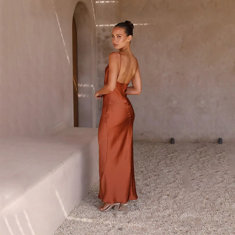 Abito da Sera Lungo Elegante per Donna con Scollo Drappeggiato per Eventi Formali 3