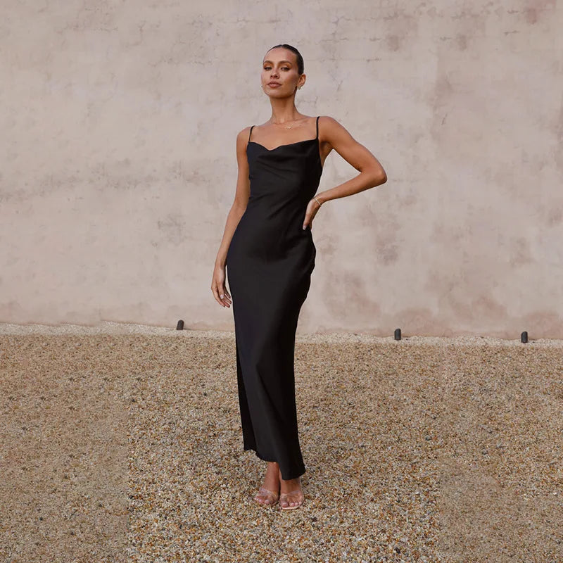 Abito da Sera Lungo Elegante per Donna con Scollo Drappeggiato per Eventi Formali 6