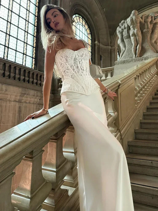 Abito da Donna Elegante a Due Pezzi con Top Senza Spalline e Gonna Slim per Cerimonia