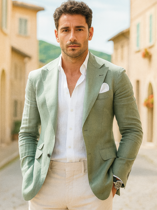 Blazer décontracté pour homme en lin avec coupe tailleur
