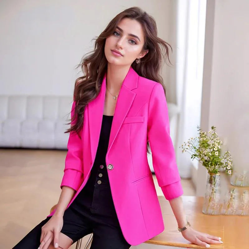 Blazer Donna Elegante Maniche Lunghe con Collo a Revers per Ufficio e Occasioni Speciali 0