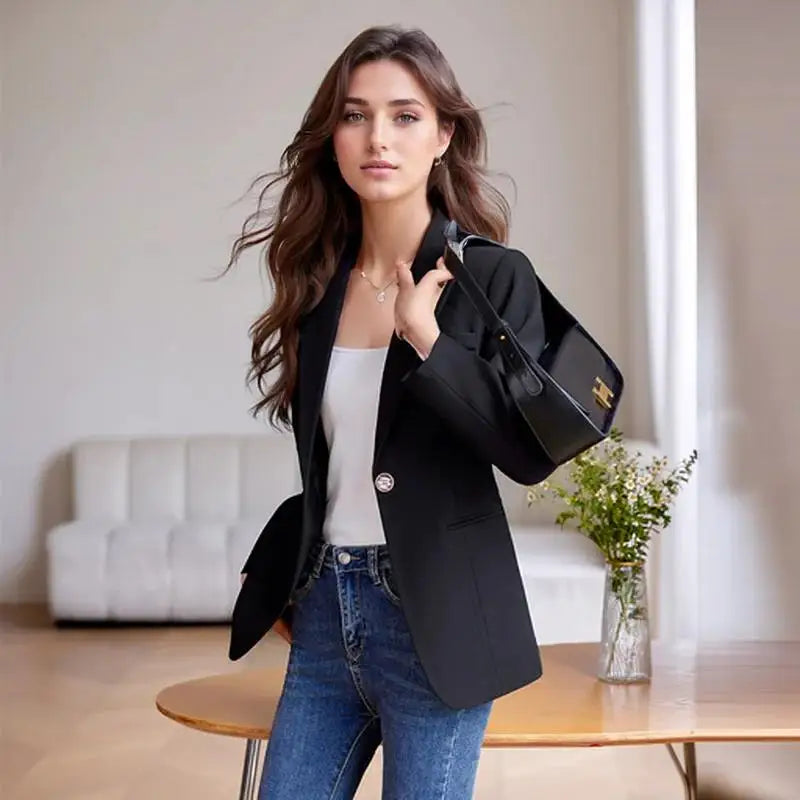 Blazer Donna Elegante Maniche Lunghe con Collo a Revers per Ufficio e Occasioni Speciali 1