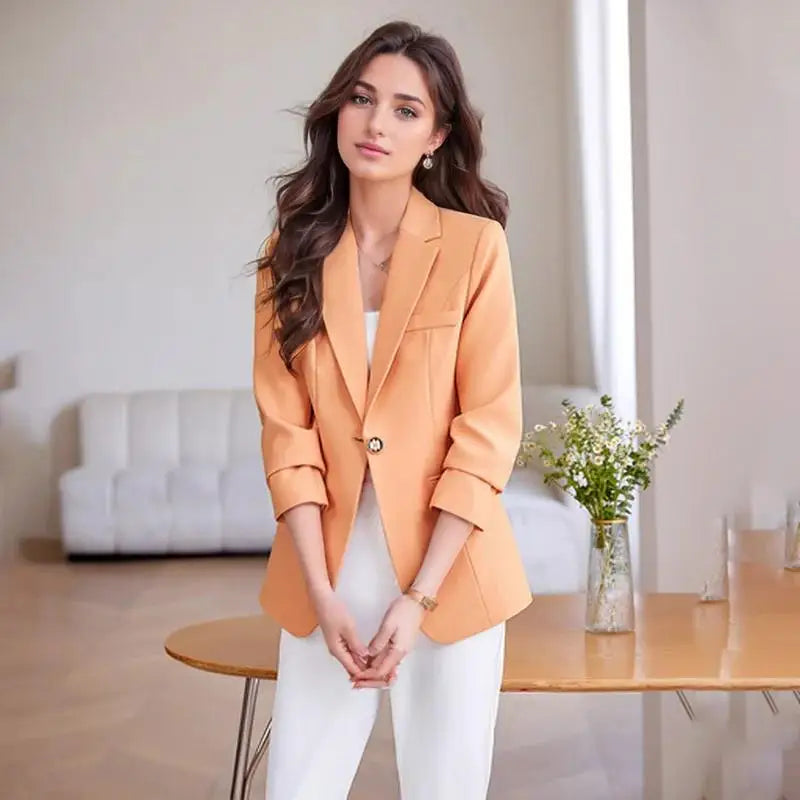 Blazer Donna Elegante Maniche Lunghe con Collo a Revers per Ufficio e Occasioni Speciali 2