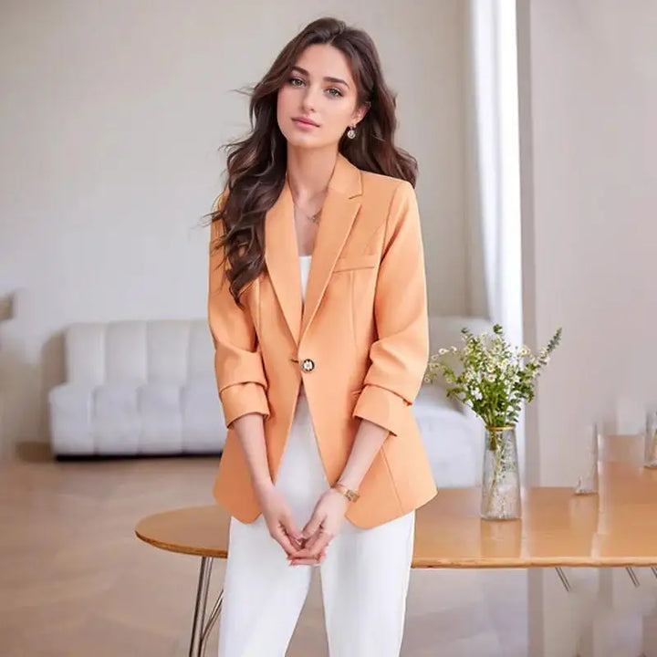 Blazer Donna Elegante Maniche Lunghe con Collo a Revers per Ufficio e Occasioni Speciali 2