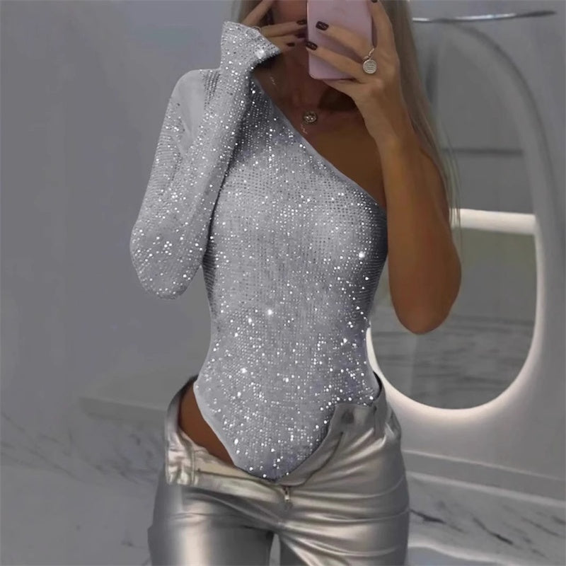 Body Asimmetrico con Paillettes da Donna 0