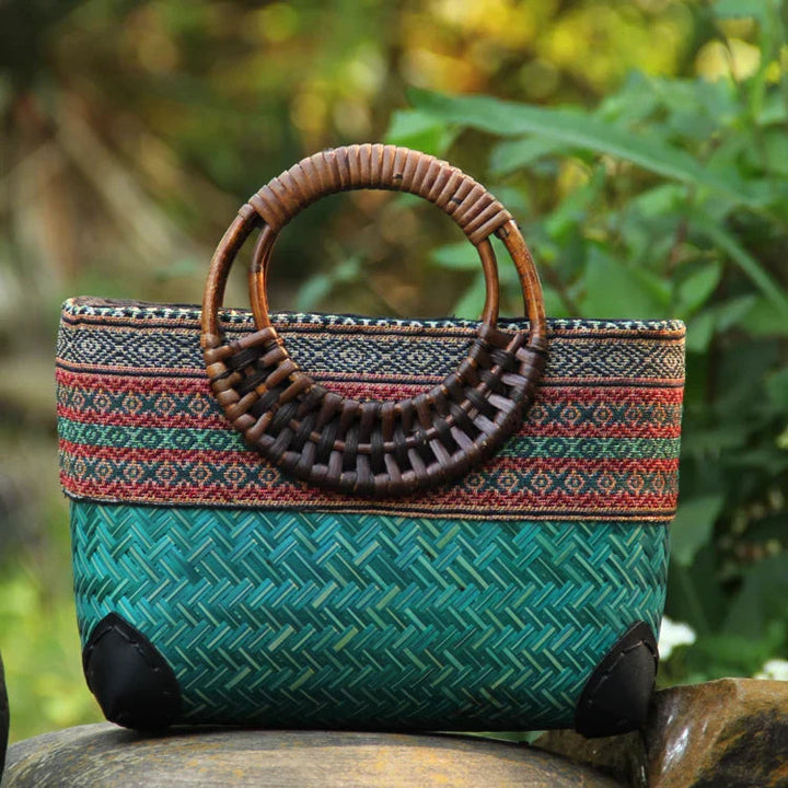 Borsa Boema Tessuta a Mano - Manici in Legno 3