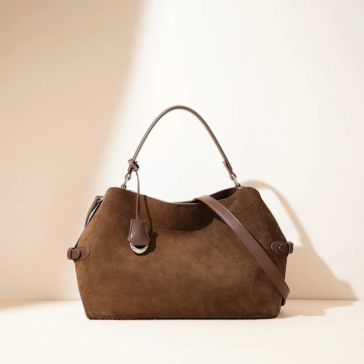 Borsa a Tracolla da Donna in Pelle Scamosciata Marrone - Funzionale