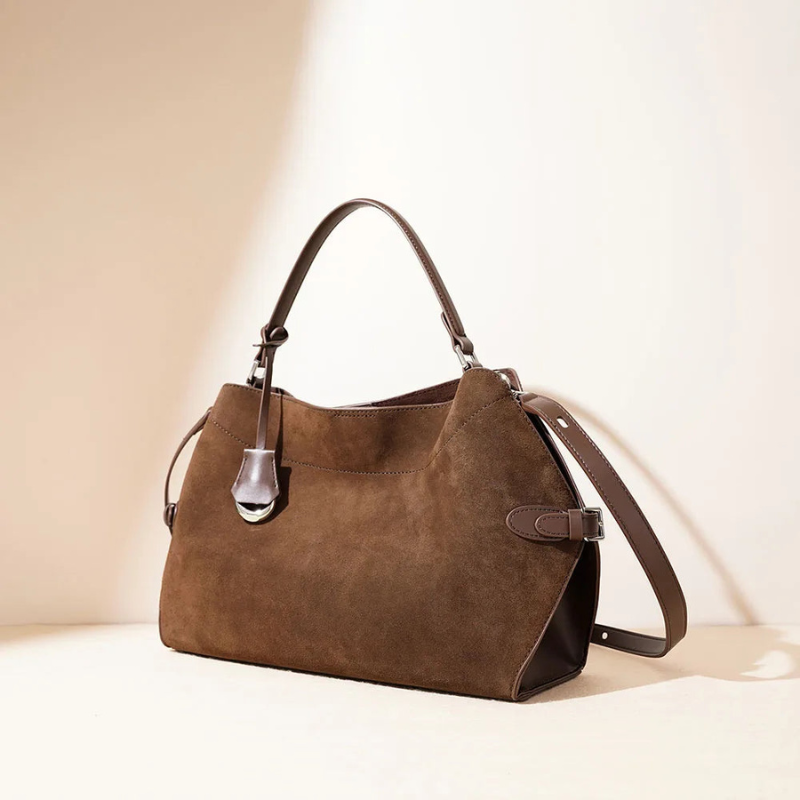 Borsa a Tracolla da Donna in Pelle Scamosciata Marrone - Funzionale