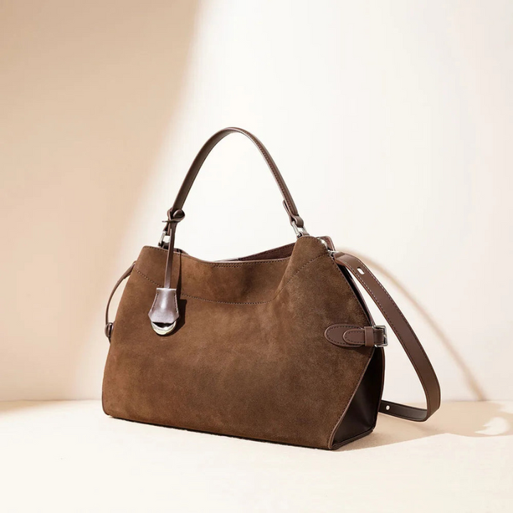 Borsa a Tracolla da Donna in Pelle Scamosciata Marrone - Funzionale