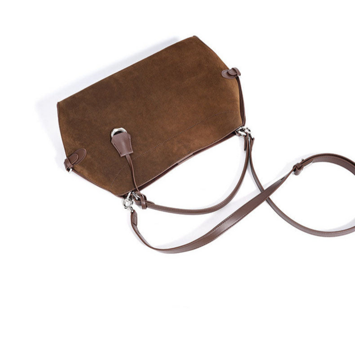 Borsa a Tracolla da Donna in Pelle Scamosciata Marrone - Funzionale