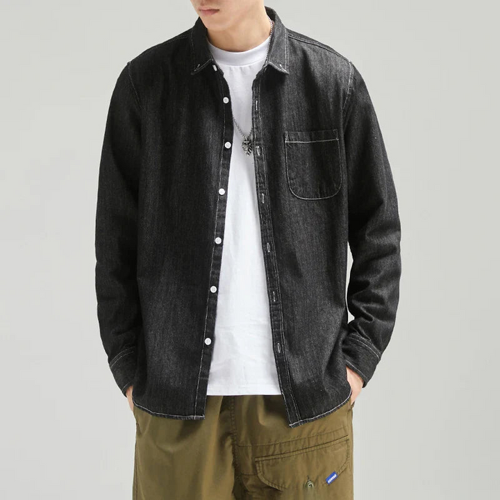 Herren Denim Baumwollhemd mit langen Ärmeln und Knopfmanschetten