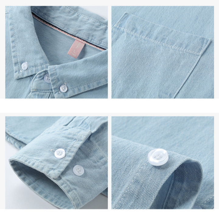 Herren Denim Baumwollhemd mit langen Ärmeln und Knopfmanschetten
