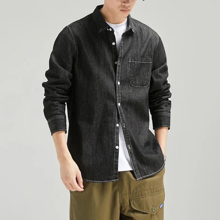 Herren Denim Baumwollhemd mit langen Ärmeln und Knopfmanschetten