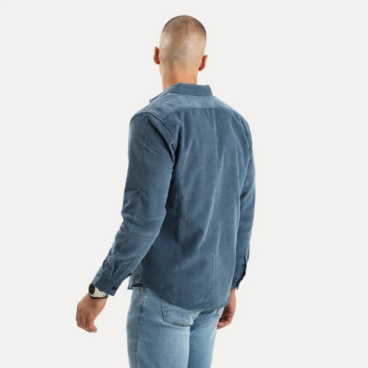 Camicia Uomo a Maniche Lunghe in Velluto a Coste con Fodera Interna in Pelliccia, Stile Casual