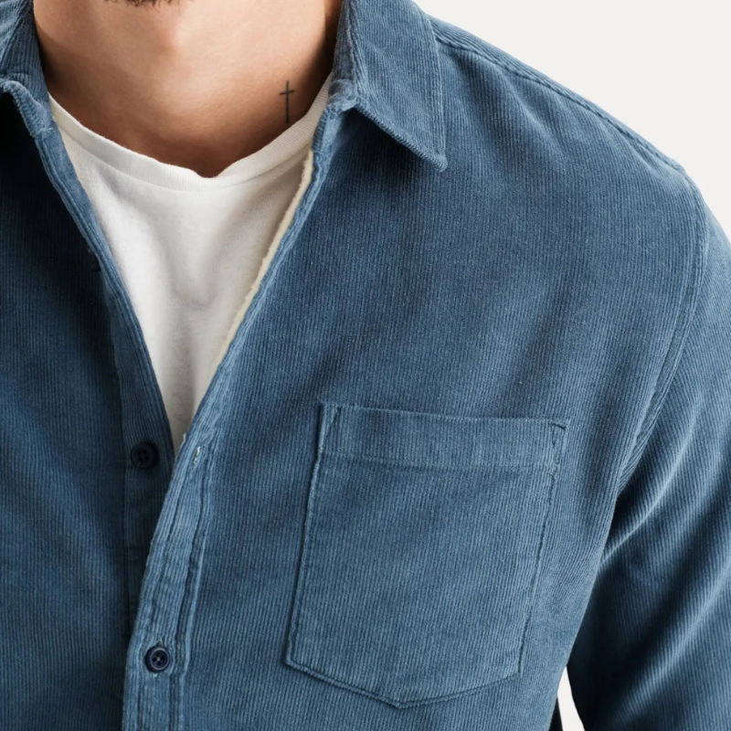 Camicia Uomo a Maniche Lunghe in Velluto a Coste con Fodera Interna in Pelliccia, Stile Casual
