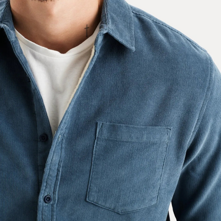 Camicia Uomo a Maniche Lunghe in Velluto a Coste con Fodera Interna in Pelliccia, Stile Casual