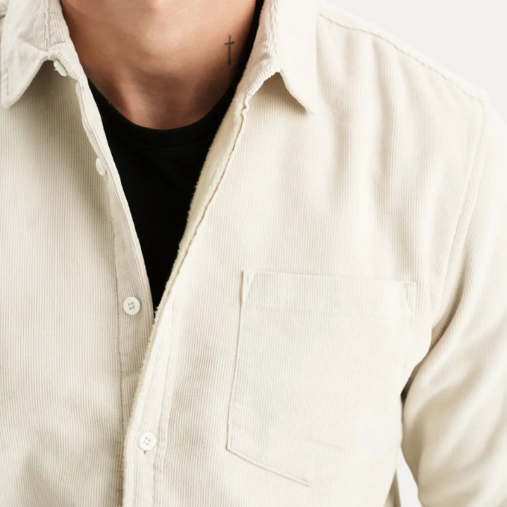 Camicia Uomo a Maniche Lunghe in Velluto a Coste con Fodera Interna in Pelliccia, Stile Casual