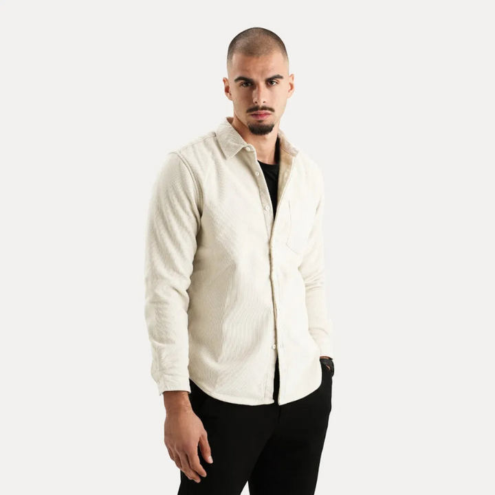 Camicia Uomo a Maniche Lunghe in Velluto a Coste con Fodera Interna in Pelliccia, Stile Casual